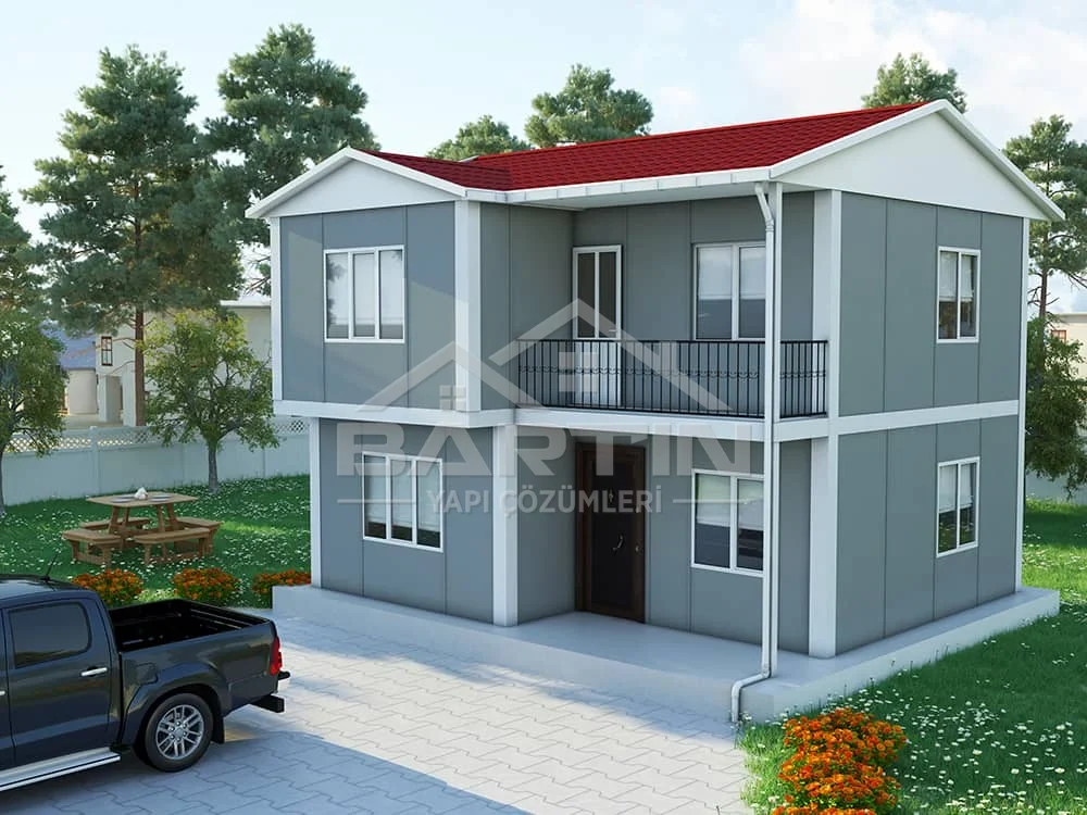 105 m² zweigeschossiges Fertighaus Fassade