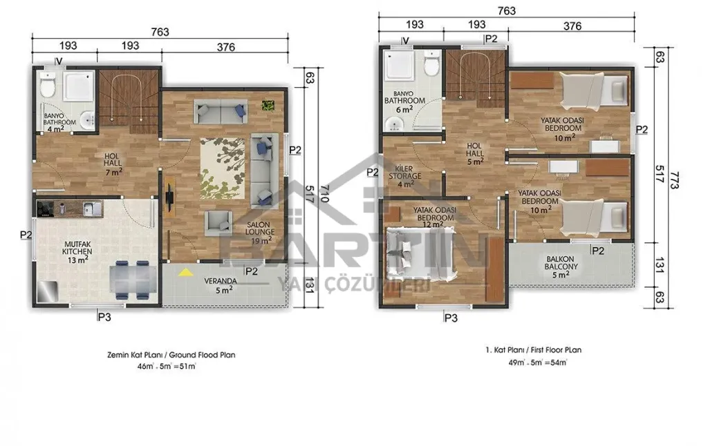 105 m² zweigeschossiges Fertighaus 3+1 Grundriss
