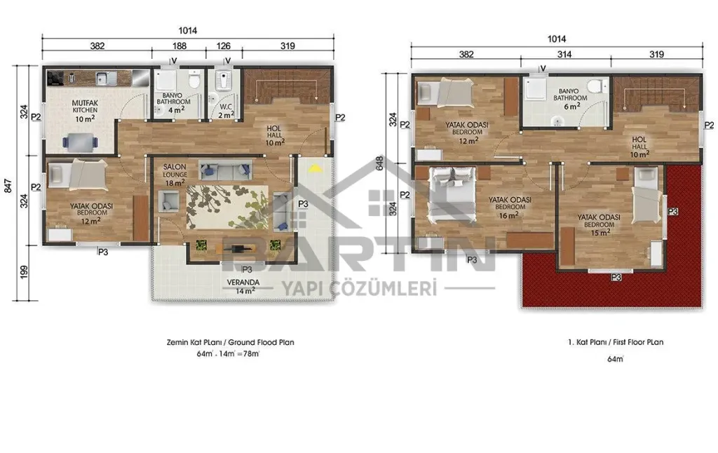 142 m² Duplex Prefabricated House 4+1 floor plan