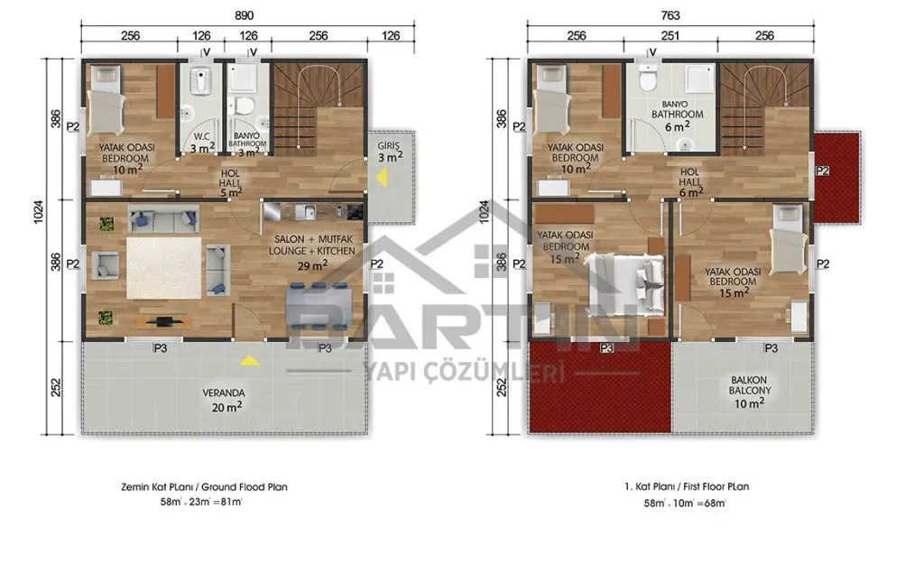 149 m² Duplex Prefabricated House 4+1 floor plan